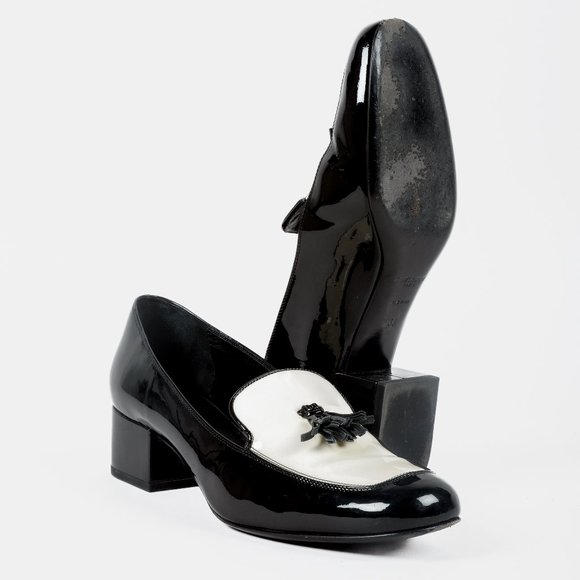 SOLD Saint Laurent Patent Leather Black & White Tassel Loafers - Picture 4 of 9